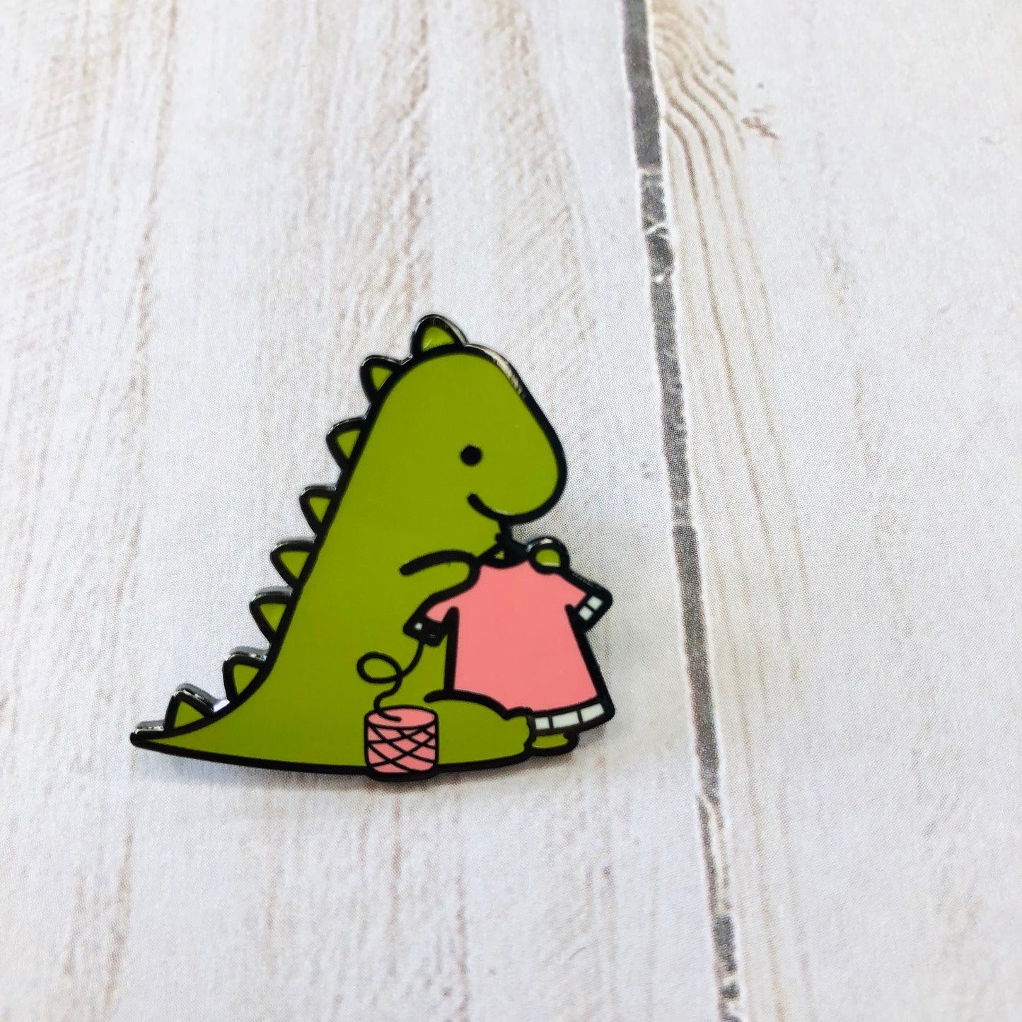 Knitting Dino Enamel Pin by Sierra and Pine