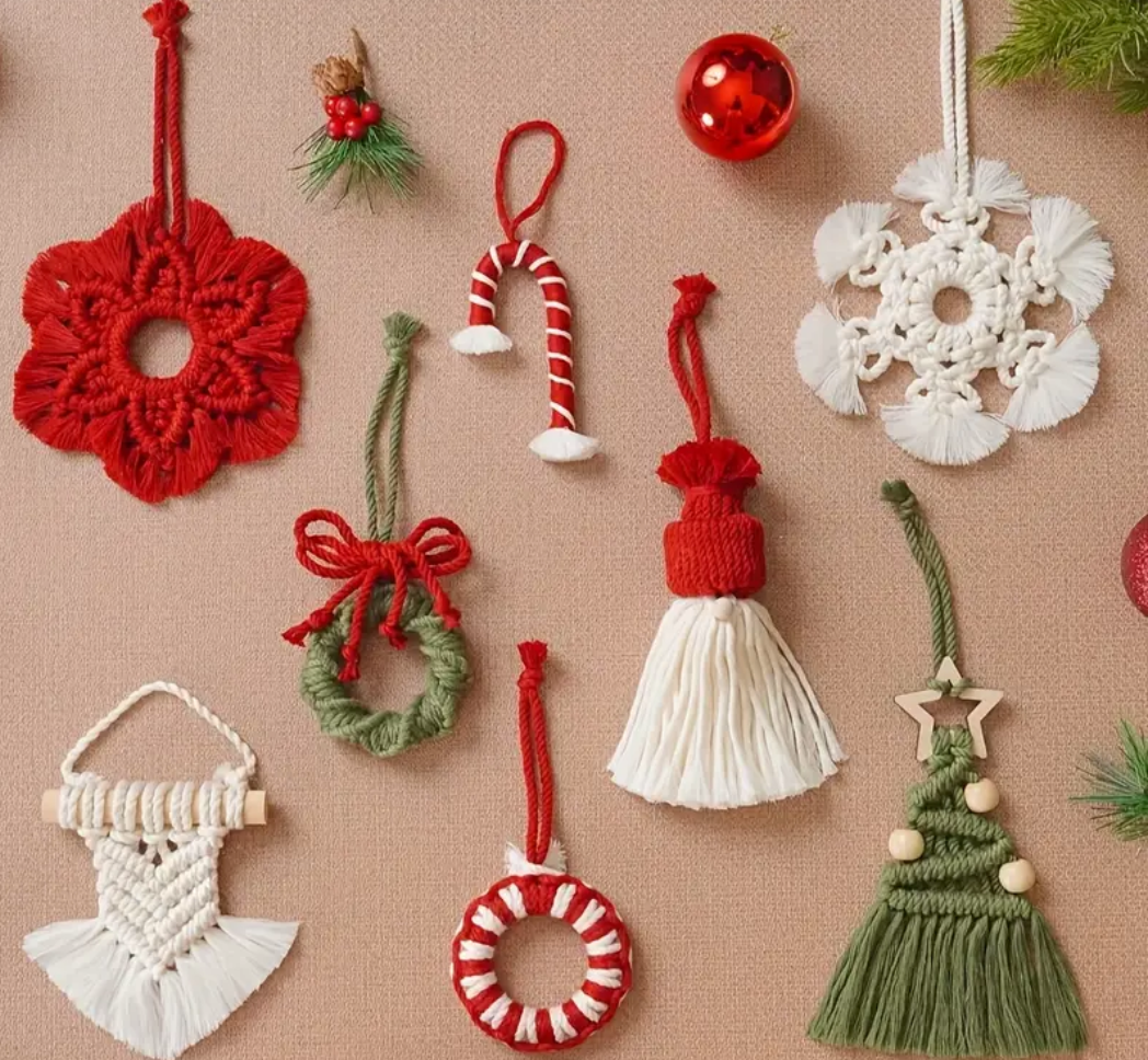 Macrame Ornaments Craft Kit - Everything You Need to Make 8 Ornaments