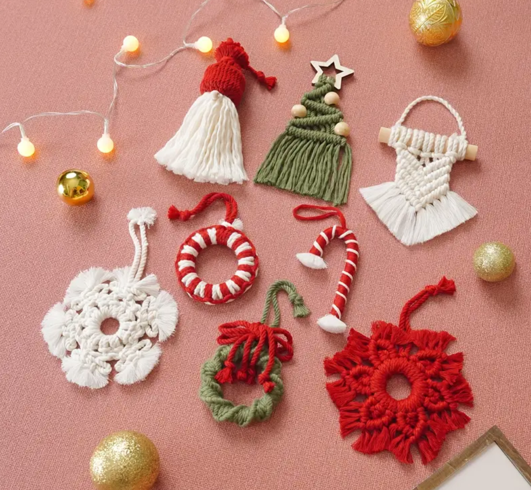 Macrame Ornaments Craft Kit - Everything You Need to Make 8 Ornaments