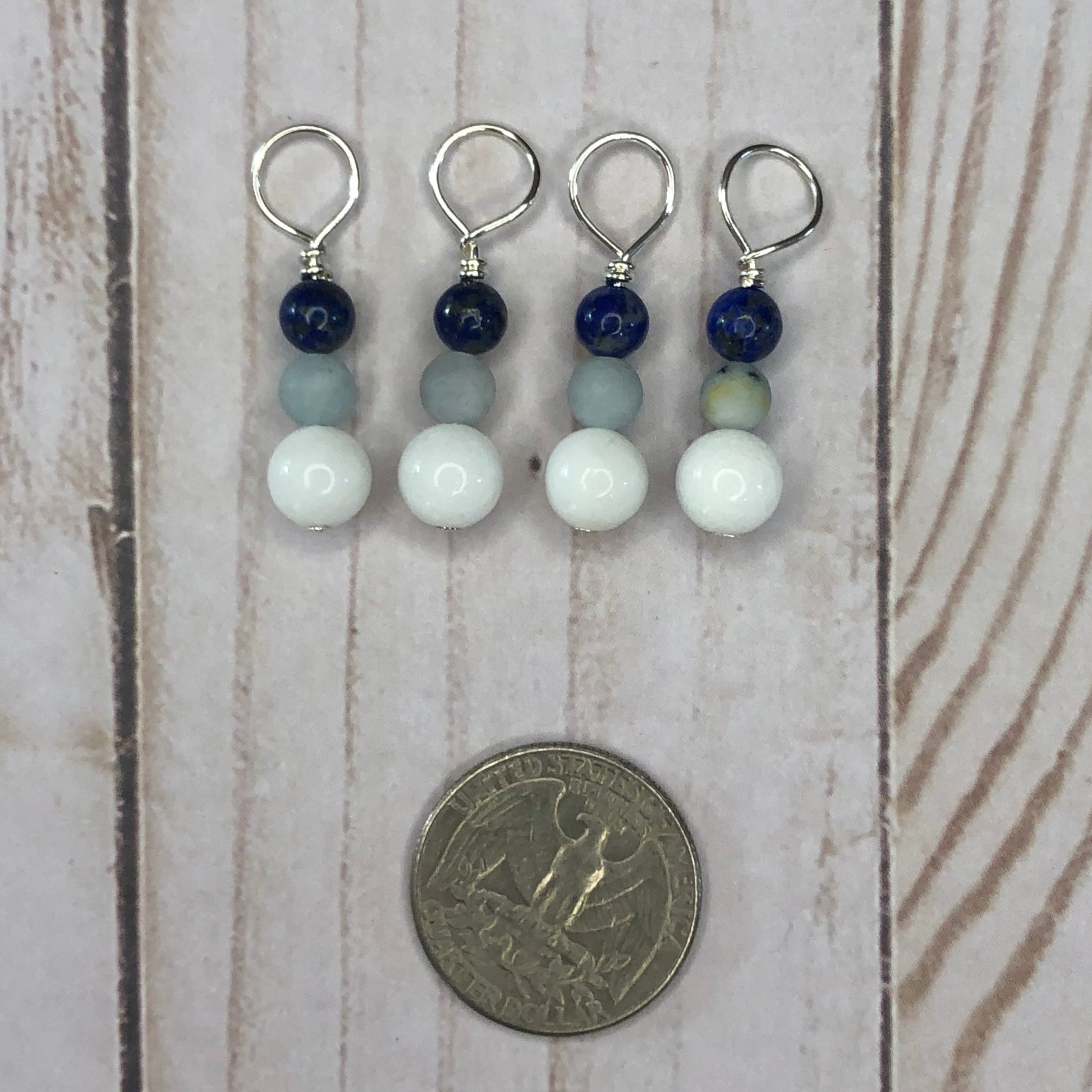 Semi-precious gemstones 4-pcs Stitch Markers for Knitting - blue