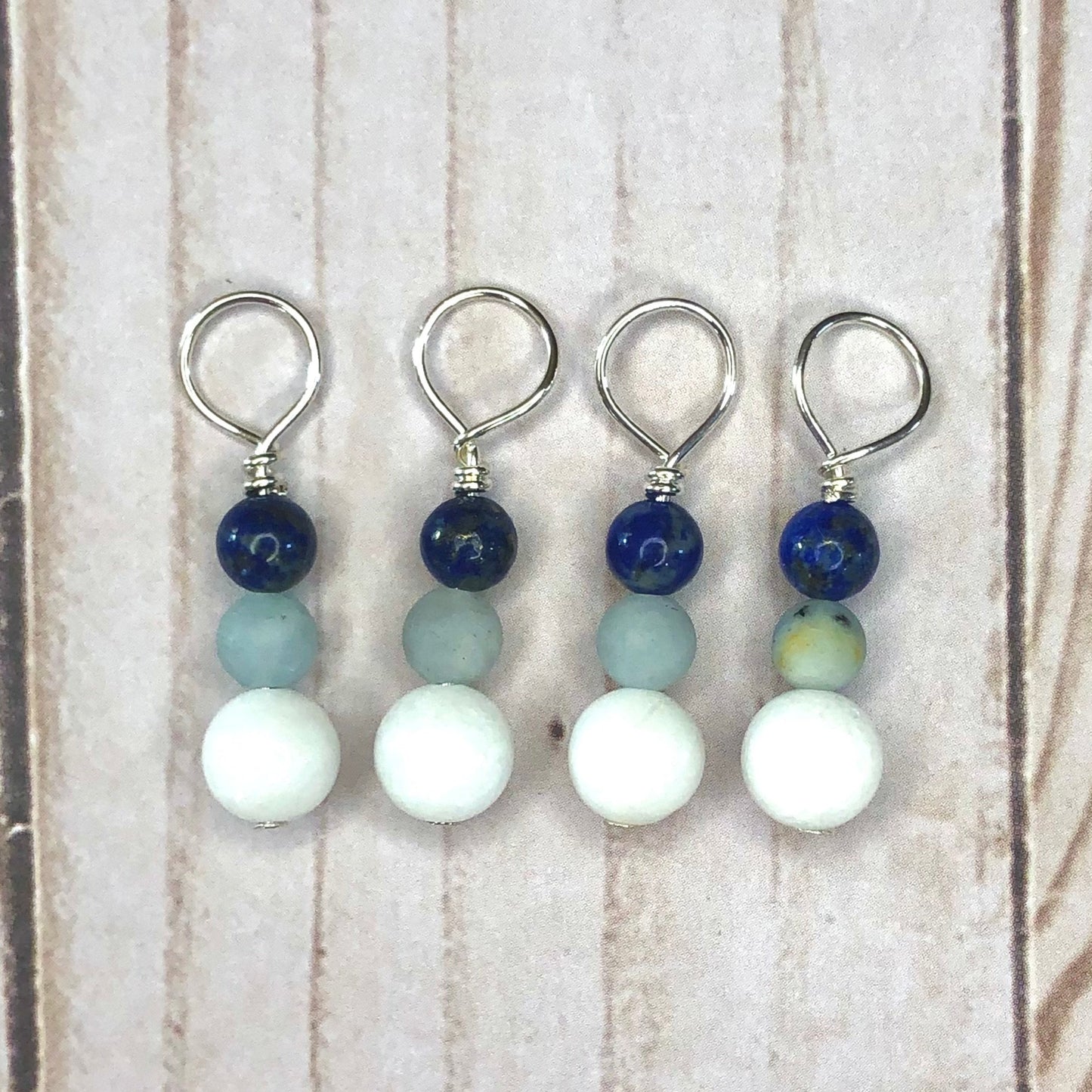 Semi-precious gemstones 4-pcs Stitch Markers for Knitting - blue