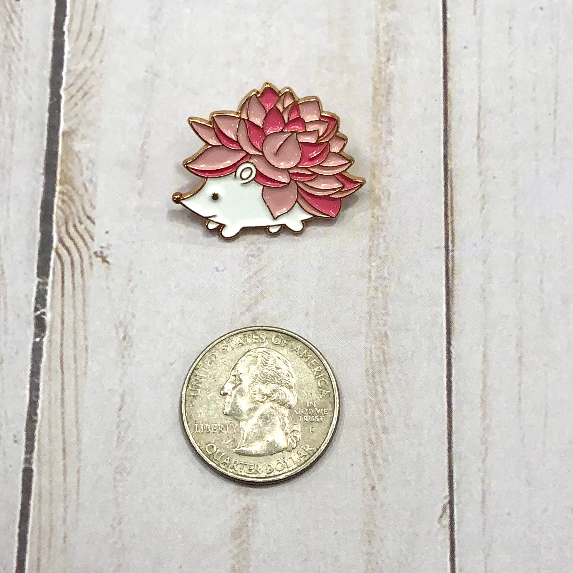 Cute Hedgehog Pink Enamel Pin for project bags for knitting or crochet or other crafts