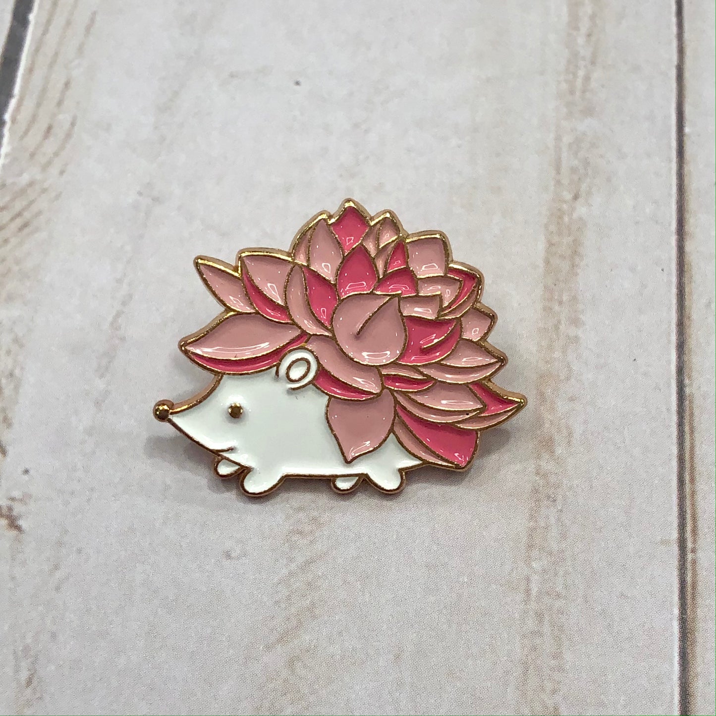 Cute Hedgehog Pink Enamel Pin for project bags for knitting or crochet or other crafts